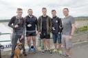 Ready for the off are Luke Meehan with Polly the dog, Sam Tomlinson, Chris Donegan, Mark Plevey and Adam Holmes, who were some of the walkers from Back Lane Quarry, Nether Kellett
