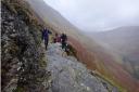 Negotiating path around Lonscale Crags