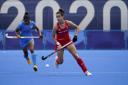 SPECIAL: Fiona playing for Great Britain during their Pool A game against India.