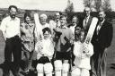 Ireleth St Peter’s School and Askam Primary School received cricket equipment in 1994. Pictured are school representatives and some of the sponsors