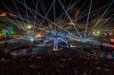 The laser show at Glastonbury Festival 2022 put on by Reach Lasers & Special FX