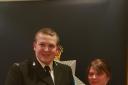 PC Jamie Callon receives his commendation from Cumbria Chief Constable Michelle Skeer