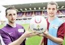 TOURNAMENT: Adrian Lamb from Pendle Leisure Trust’s Sports Development Team and Clarets player Jay Rodriguez model the Soccer Six shirts,
