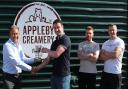 Kerry Love presents the Sean Wilson trophy to operations manager Tom Jackson, watched by Tom Bucknall, the creamery's Maker Space co-ordinator (second from right) and Alex Jackson, head cheesemaker