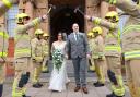 As they made their way to the ceremony, they were met by two fire crews waiting to do a guard of honour.