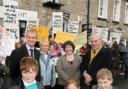 Liberal Democrat deputy leader Vince Cable MP (centre, right) is pictured with Westmorland and Lonsdale MP Tim Farron (centre, left), with between them, Beetham Primary School head teacher Wendy Nicholas and Beetham Post Office owner Lynn Wise. In front