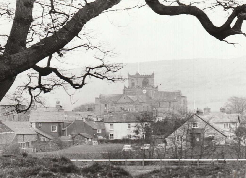 TREE: A view of Cartmel Priory, possibly taken in 1980