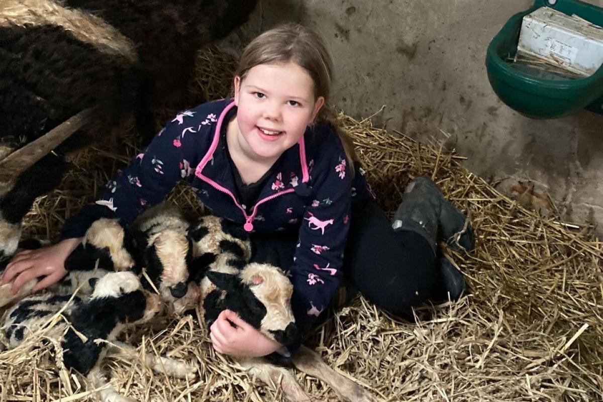 SWEET: Eight-year-old Connie with the lamb quadruplets