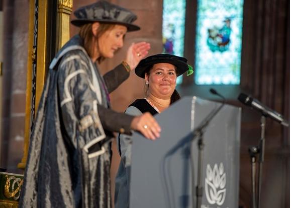 The Westmorland Gazette: Joanne Telford being conferred as Alumnus of the Year by the University of Cumbria's vice chancellor Professor Mennell