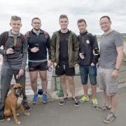 Ready for the off are Luke Meehan with Polly the dog, Sam Tomlinson, Chris Donegan, Mark Plevey and Adam Holmes, who were some of the walkers from Back Lane Quarry, Nether Kellett