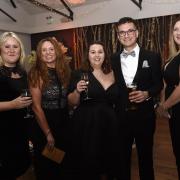 The in-cumbria Business Awards 2019, at The Halston, Carlisle, 14 November 2019...Guests pictured before dinner, from left, Vanessa Sims, Ruth Davies, Jodie Hyde, Chris Turford and Nicola Hill all from Newsquest  LOUISE PORTER.