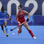 SPECIAL: Fiona playing for Great Britain during their Pool A game against India.