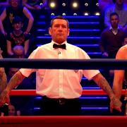 REFEREE: Alvin Finch in the ring with Wayne Bridge (left) and Spencer Matthews during Sport Relief. Picture: BBC