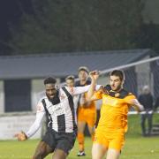 FOOTBALL: Yvez Zama holding the ball off against Runcorn on Tuesday Night (Match report and photographs by Richard Edmondson)