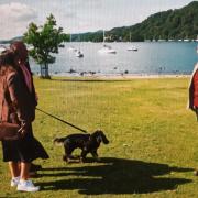 HELP: Graeme Hall helped John and Linda with their dog Harris in Bowness