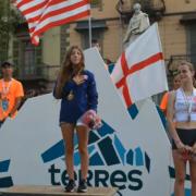 Jess Bailey (second right) finished in third place in the World Mountain Running Association International U18 Mountain Running Cup
