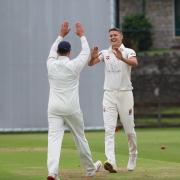 Matt Jackson celebrates after taking a wicket (Match report and photographs by Richard Edmondson)