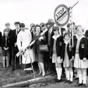 MEMORIES: Barbara Castle with students from Shadsworth High School, Blackburn, helps 15-year-old Arthur Hargreaves with the new ‘stop’ signs in 1967