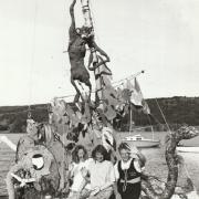 Alison Finney, Sarah Hilton and Mark Harrison with their Jungle Book entry in Coniston Water Festival's boat dressing competition in 1990