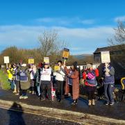 Nurses striking outside Westmorland General Hospital