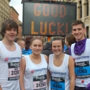 CANCER RUNNERS: Ready to take on the Greater Manchester Run, left to right, are Mark Carruthers, Abbie Taylor, Brooke Kenny and Blake Wilson
