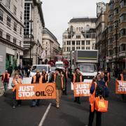 Just Stop Oil protesters taking part in a slow march protest through London