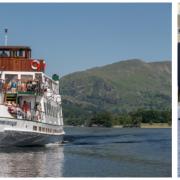 (Left) MV Swan on Windermere. (Right) Bagpiper Richard Cowie