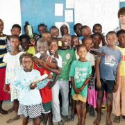 Harry Simpson with some of the Sierra Leone children he taught
