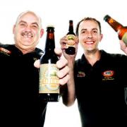 Roger Taylor and son Stuart with their brewery’s four commemorative beers
