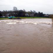 The swollen River Kent at Kendal this morning