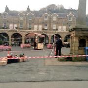 Filming takes place in Settle Market Place. Picture courtesy of the Lion, Settle