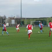 Action from the Milnthorpe v Stoneclough match