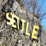 The Settle sign in place