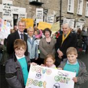 Liberal Democrat deputy leader Vince Cable MP (centre, right) is pictured with Westmorland and Lonsdale MP Tim Farron (centre, left), with between them, Beetham Primary School head teacher Wendy Nicholas and Beetham Post Office owner Lynn Wise. In front