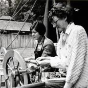 Yarn spinners Meg Riley and Judith Amos enjoying the Langdale Gala in 1986