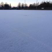 A snow covered Queen Katherine School Astro Turf (Photograph courtesy of Vicky Jones)
