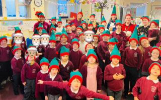 St. Cuthbert's Catholic Primary School ready to do their Elf Run