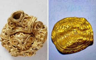 The gold pin head (left) was declared as treasure, whilst Mr Purdie can keep the gold coin
